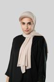 Hürrem Bone Bej Pratik Hazır Geçmeli Şapkalı Tesettür Şal Sandy Düz 3008_12