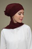 Hürrem Bone Bordo Pratik Hazır Geçmeli Tesettür Bone Sandy Kumaş Incili Nervürlü Güllü Atkılı 1805A_16