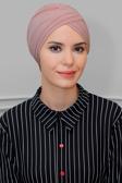 Hürrem Bone Pudra Pratik Hazır Geçmeli Tesettür Bone Sandy Kumaş Üç Çapraz 1803_06