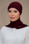 Hürrem Bone Bordo Pratik Hazır Geçmeli Tesettür Bone Sandy Kumaş Örgülü Güllü Şifon Atkılı 1203A_16