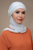 Hürrem Bone Krem Pratik Hazır Geçmeli Tesettür Bone Sandy Kumaş Örgülü Güllü Şifon Atkılı 1203A_40