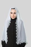 Hürrem Bone Beyaz Namaz Başörtüsü Şal Şifon Güpürlü 202106_42