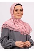 Hürrem Bone Pudra Pratik Hazır Geçmeli Tesettür Eşarp Viskon Kumaş Çıtçıtlı Dantelli 2105_06