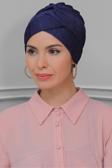 Hürrem Bone Lacivert Pratik Hazır Geçmeli Tesettür Bone Fukuro Piliseli Çapraz Büzgülü 1822_02