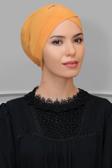 Hürrem Bone Gold Pratik Hazır Geçmeli Tesettür Bone Sandy Kumaş Çapraz Büzgülü 1801_03