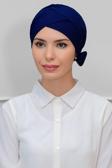Hürrem Bone Lacivert Pratik Hazır Geçmeli Tesettür Bone Petekli Fiyonklu Çift Taraflı Tek Çapraz 1865_02