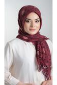 Hürrem Bone Bordo Pratik Hazır Geçmeli Tesettür Eşarp Kesik Elyaf Piliseli Çiçek Desenli 1818D6_16