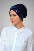 Hürrem Bone Lacivert Pratik Hazır Geçmeli Tesettür Bone Sandy Kumaş Pullu Tek Çapraz 1907_02