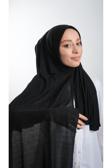 Hürrem Bone Siyah Pratik Hazır Geçmeli Tesettür Şal Örme Kumaş Sade 2118_01