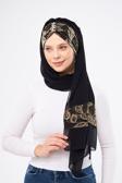 Hürrem Bone Siyah Taşlı Arkadan Bağlamalı Şal Şifon Çiçek Desenli 2319_01