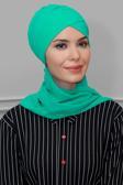 Hürrem Bone Su Yeşili Pratik Hazır Geçmeli Tesettür Bone Sandy Kumaş Çapraz Büzgülü Şifon Atkılı 1801A_32