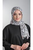 Hürrem Bone Krem-Siyah Pratik Hazır Geçmeli Tesettür Eşarp Kesik Elyaf Piliseli Çiçek Desenli 1818D6_4001