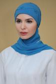 Hürrem Bone Mavi Pratik Hazır Geçmeli Tesettür Bone Sandy Kumaş Güllü Işlemeli Şifon Atkılı 1206A_34
