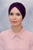 Hürrem Bone Mürdüm Pratik Hazır Geçmeli Tesettür Bone Fukuro Sandy Kumaş Büzgülü 1831_07