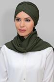 Hürrem Bone Haki Pratik Hazır Geçmeli Tesettür Bone Petekli Mevsimlik Büzgülü Atkılı 1860_09