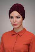 Hürrem Bone Bordo Pratik Dolama Tesettür Bone Sandy Kumaş Boncuklu 1870_16