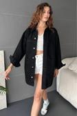 Fav Style Kadın Çift Cepli Overize Uzun Ceket Siyah Standart