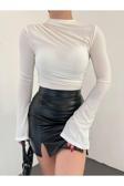 Fav Style Kadın İspanyol Kol Omuz Ve Bel Büzgülü Bluz Beyaz M
