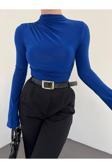 Fav Style Kadın İspanyol Kol Omuz Ve Bel Büzgülü Bluz Saks Mavi M