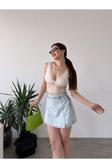 Fav Style Kadın Denim Arkası Çift Cepli Mini Şort Etek Açık Mavi 38