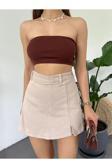 Fav Style Kadın Denim Arkası Çift Cepli Mini Şort Etek Bej 38