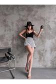 Fav Style Kadın Denim Arkası Çift Cepli Mini Şort Etek Çizgili 38