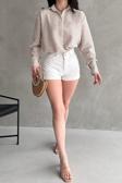 Fav Style Kadın Oversize Çizgili Uzun Kollu Dokuma Gömlek Bej S