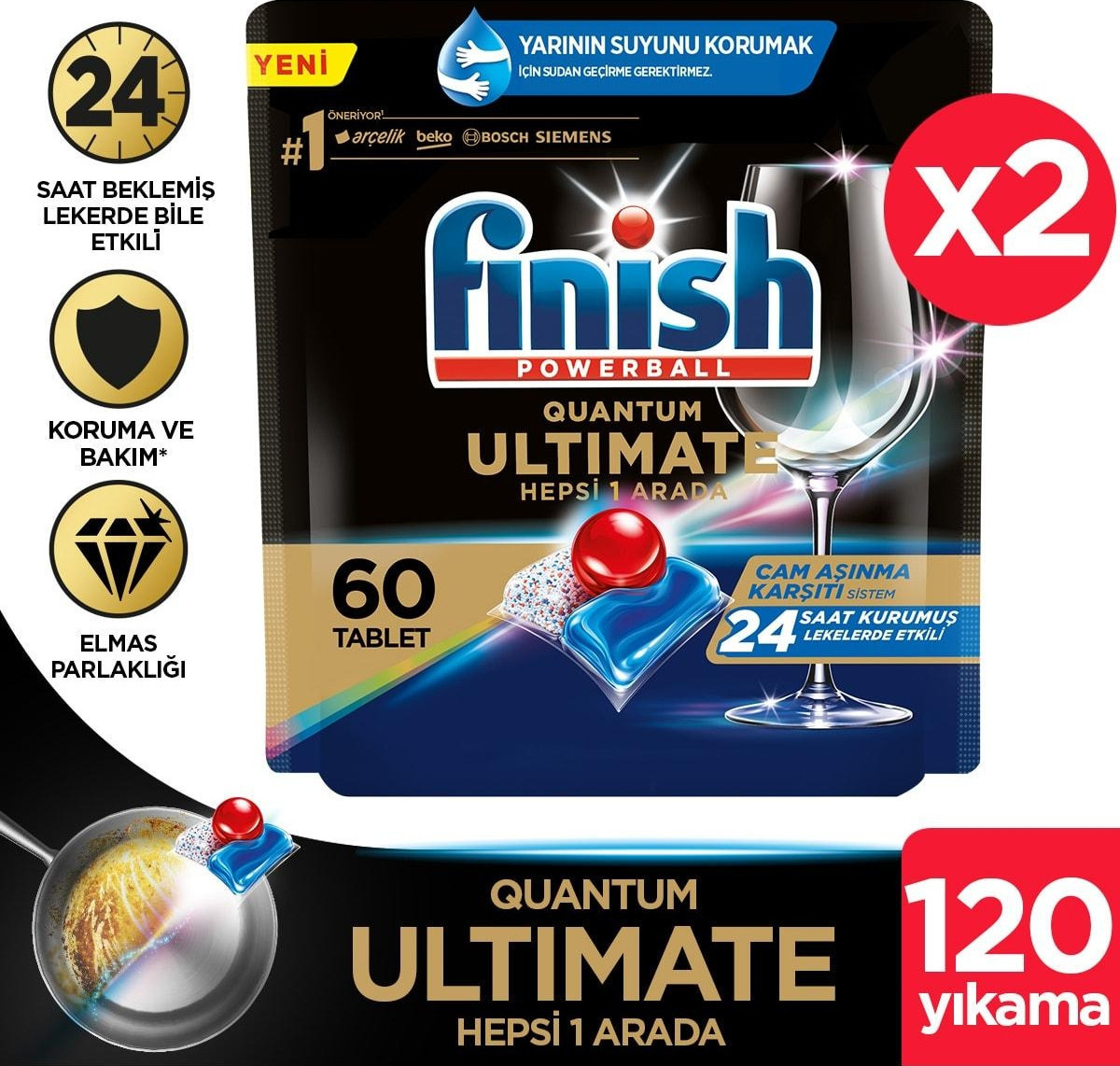 Finish Quantum Ultimate Bulaşık Makinesi Tablet 60 LI X 2 Adet - idefix