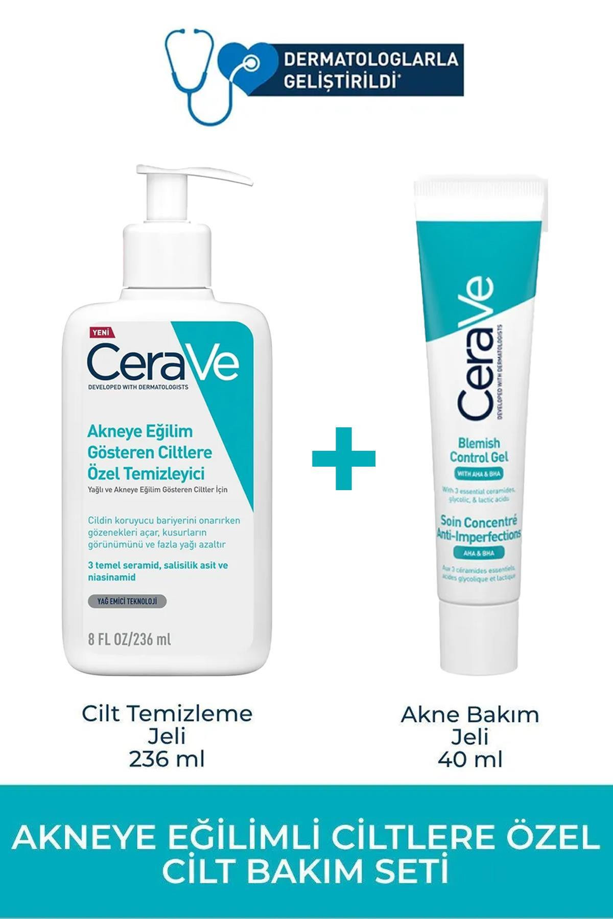 Cerave Yağlı ve Akneye Eğilim Gösteren Ciltlere Özel Temizleyici Jel 236 ML + Cerave Yüz Bakım Jeli 40 ML
