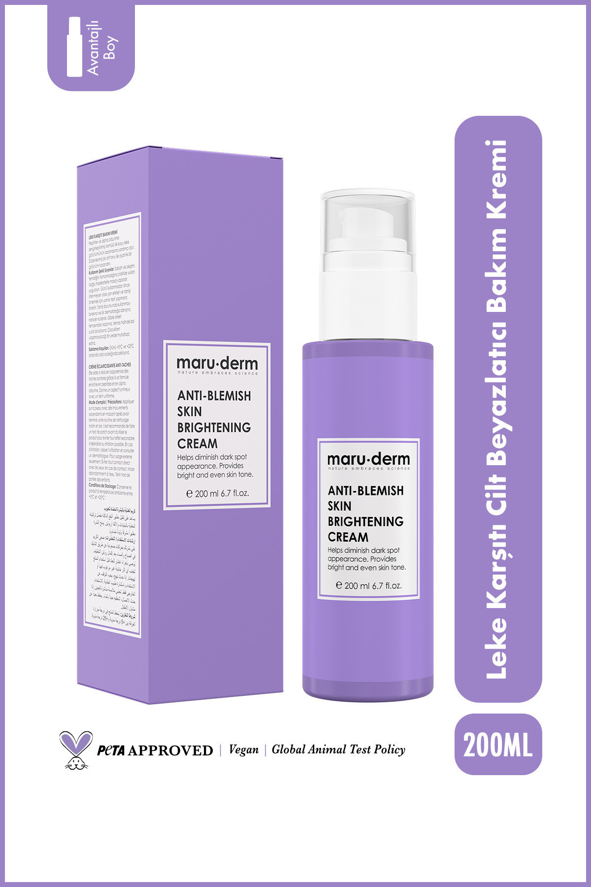 Maru.Derm Leke Karşıtı Cilt Beyazlatıcı Bakım Kremi 200 ml