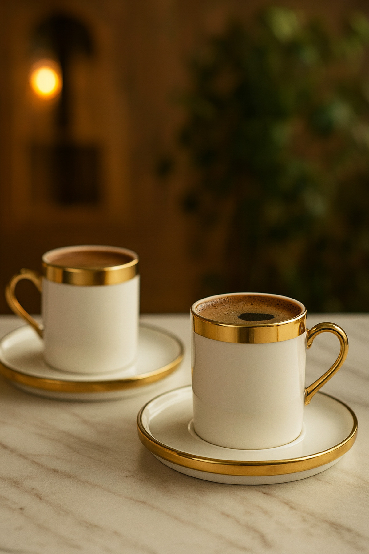 2 Kişilik Porselen Lüks Platin Kaplama Kahve Fincan Takımı Seti 100ml