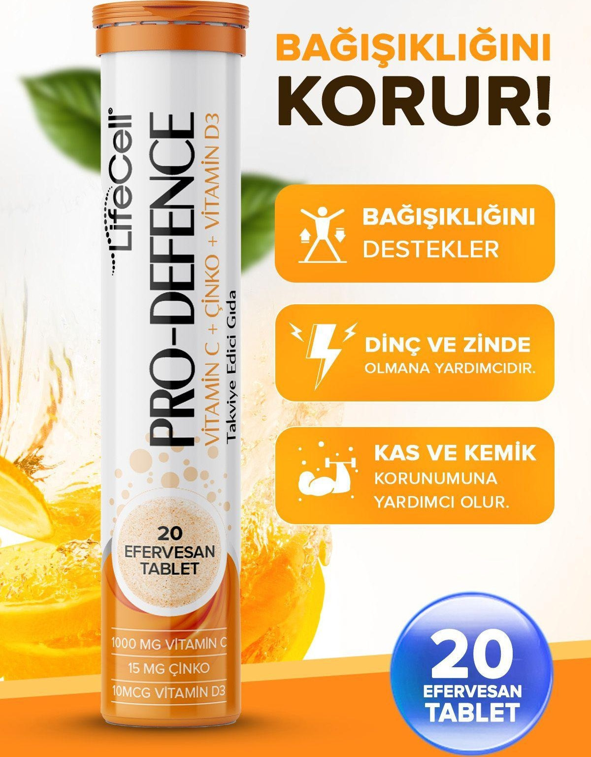 Lifecell Pro Defence Vitamin C + Çinko + Vitamin D3 - Takviye Edici Gıda