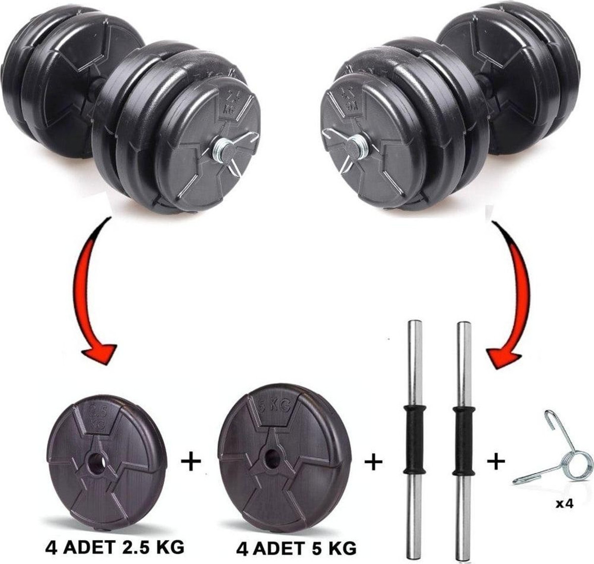 Kunststof Halters, Set Van 2, 20 Kg/30 Kg/40 Kg, Halterstangen Met Gewichten En Kunststof Halters, Set Van 2, 20 Kg/30 Kg/40 Kg, Halterstangen Met Gewichten En