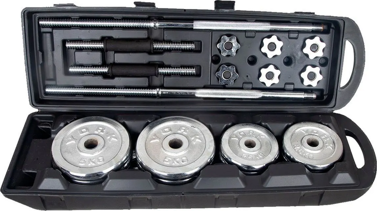 Çantalı Döküm Plaka Dambıl Seti 50 Kg Krom Dumbbell Set - idefix