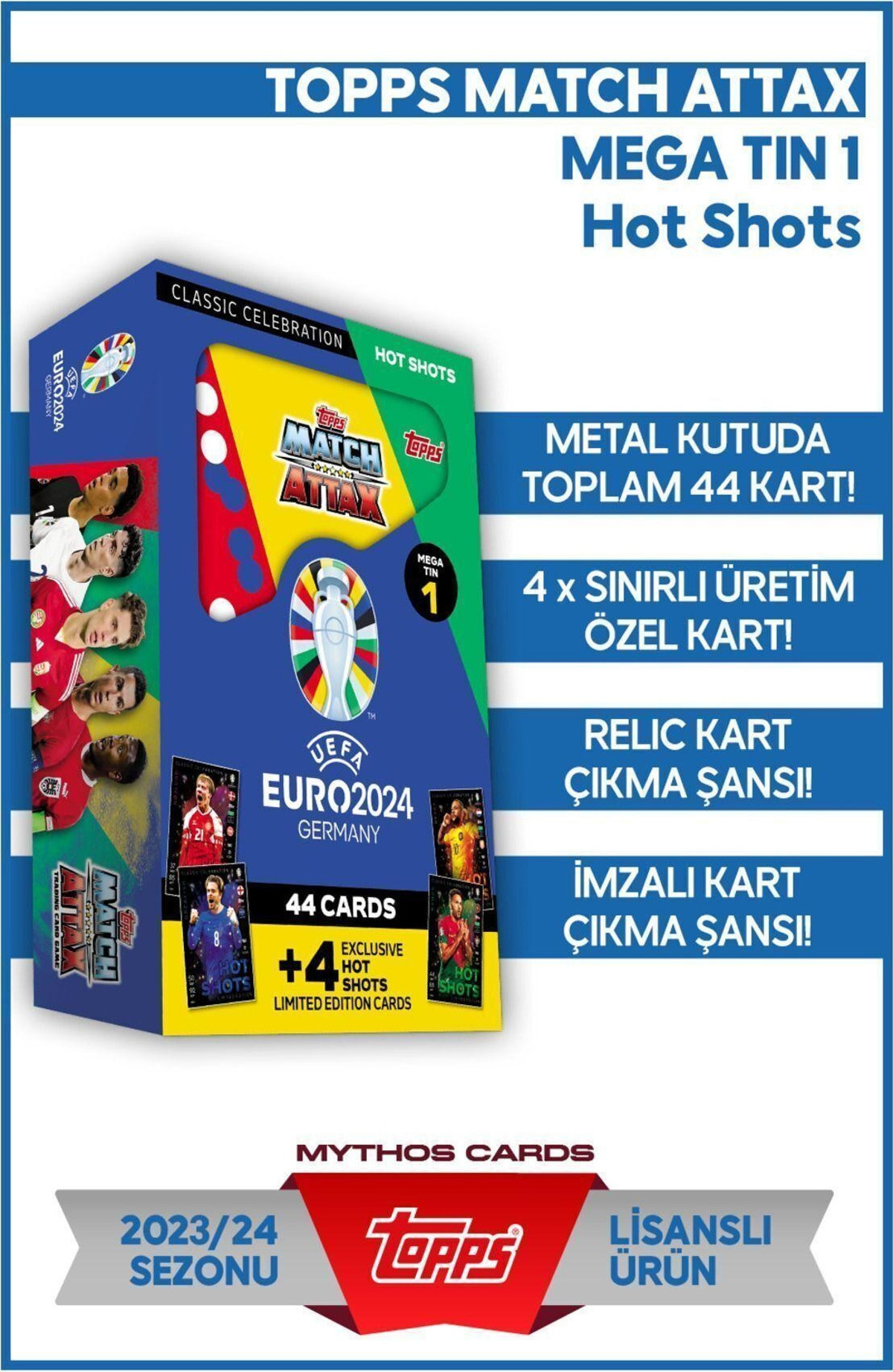Topps Euro 2024 Match Attax - Mega Tin 3 - Icons Internationalux - 44 Cartes + 4 Exclusives Limitées