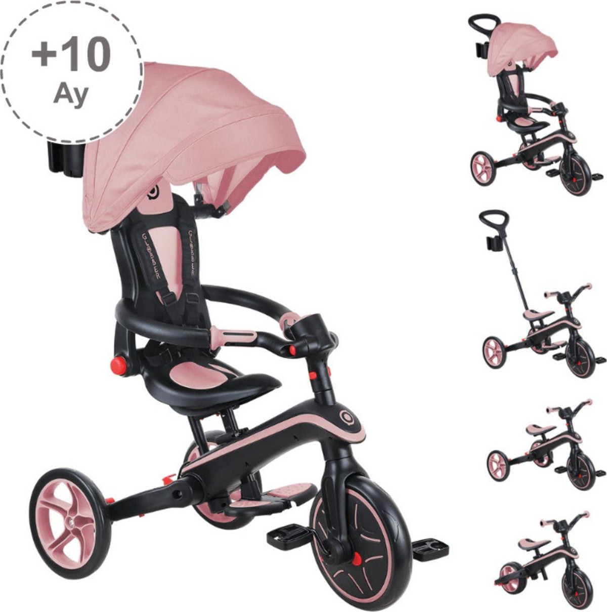 Globber Explorer 4 in 1 Koyu Pastel Pembe Katlanabilir Bebek Bisikleti