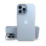 KZY İletişim Apple iPhone 13 Pro Kapak Lens Standlı Sararmaz Şeffaf Silikon Kılıf - Mavi IR11253