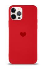 KZY İletişim Apple iPhone 12 Pro Kılıf Kalp Logolu Altı Kapalı İçi Kadife Lansman Silikon Kılıf - Kırmızı SN10933