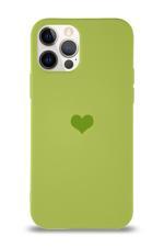 KZY İletişim Apple iPhone 12 Pro Kılıf Kalp Logolu Altı Kapalı İçi Kadife Lansman Silikon Kılıf - Yeşil SN10940