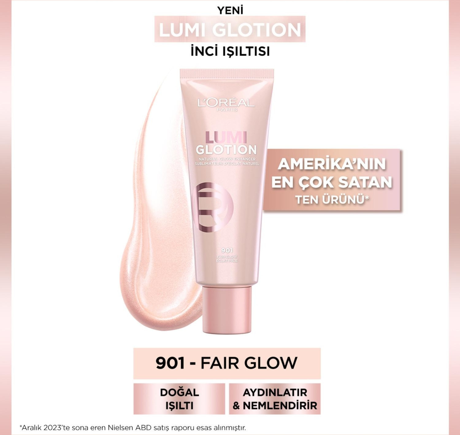 L'Oreal Paris Glotion All In One Doğal Işıltı Veren 901 Fair Glow Likit Highlighter