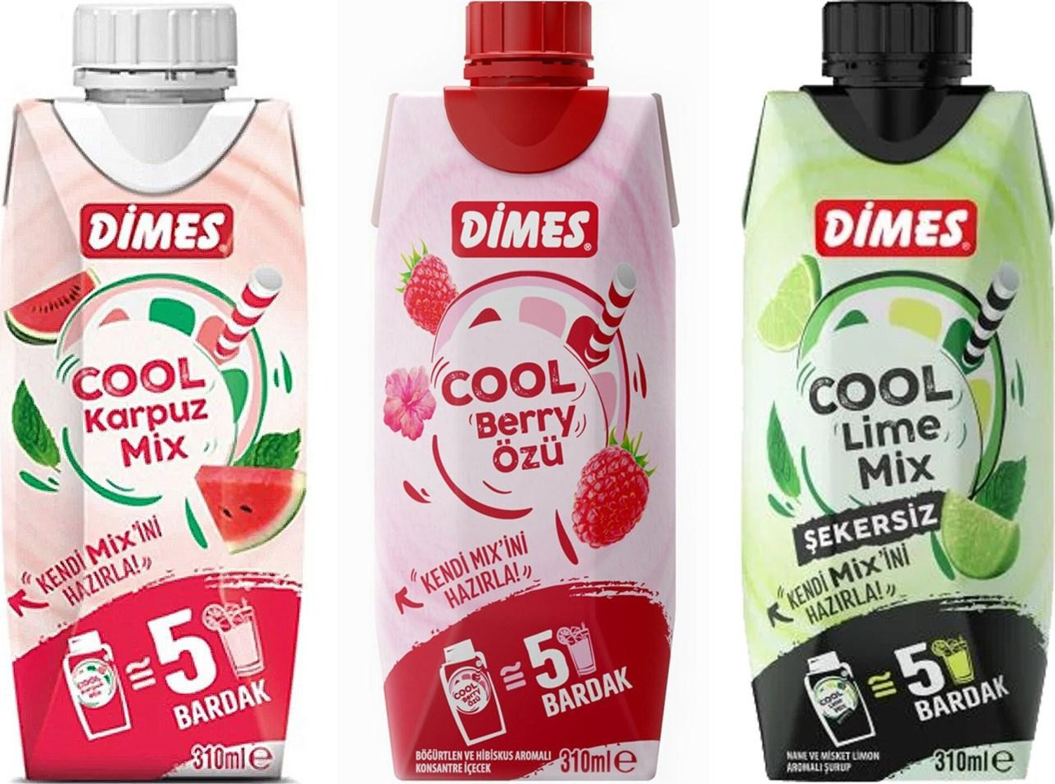 Dimes Cool Lime 310 ml 3 lü Karma / Berry - Şekersiz - Karpuz