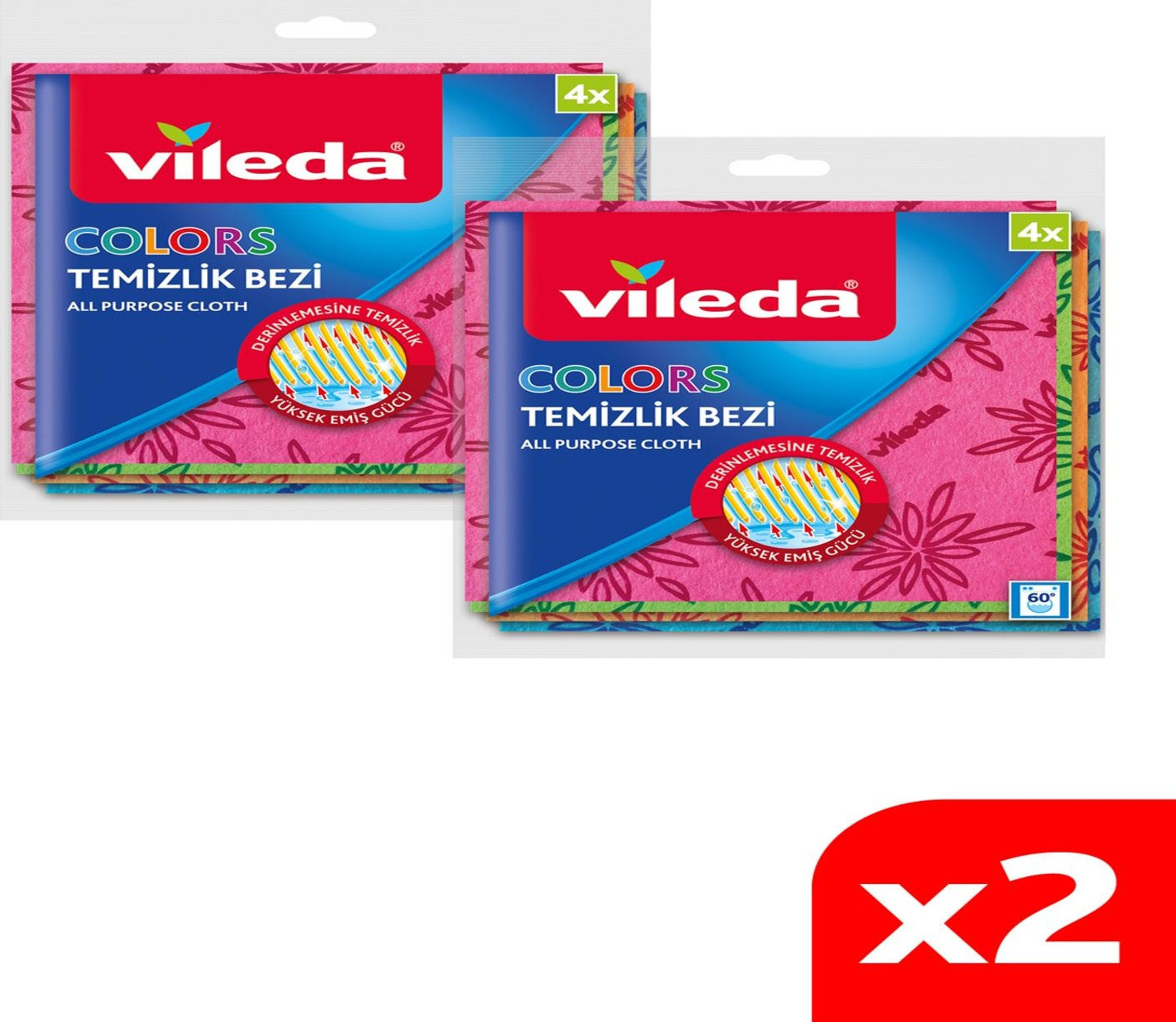 Vileda 2 Paket 4'lü Colors Renkli Mutfak Bezi - idefix