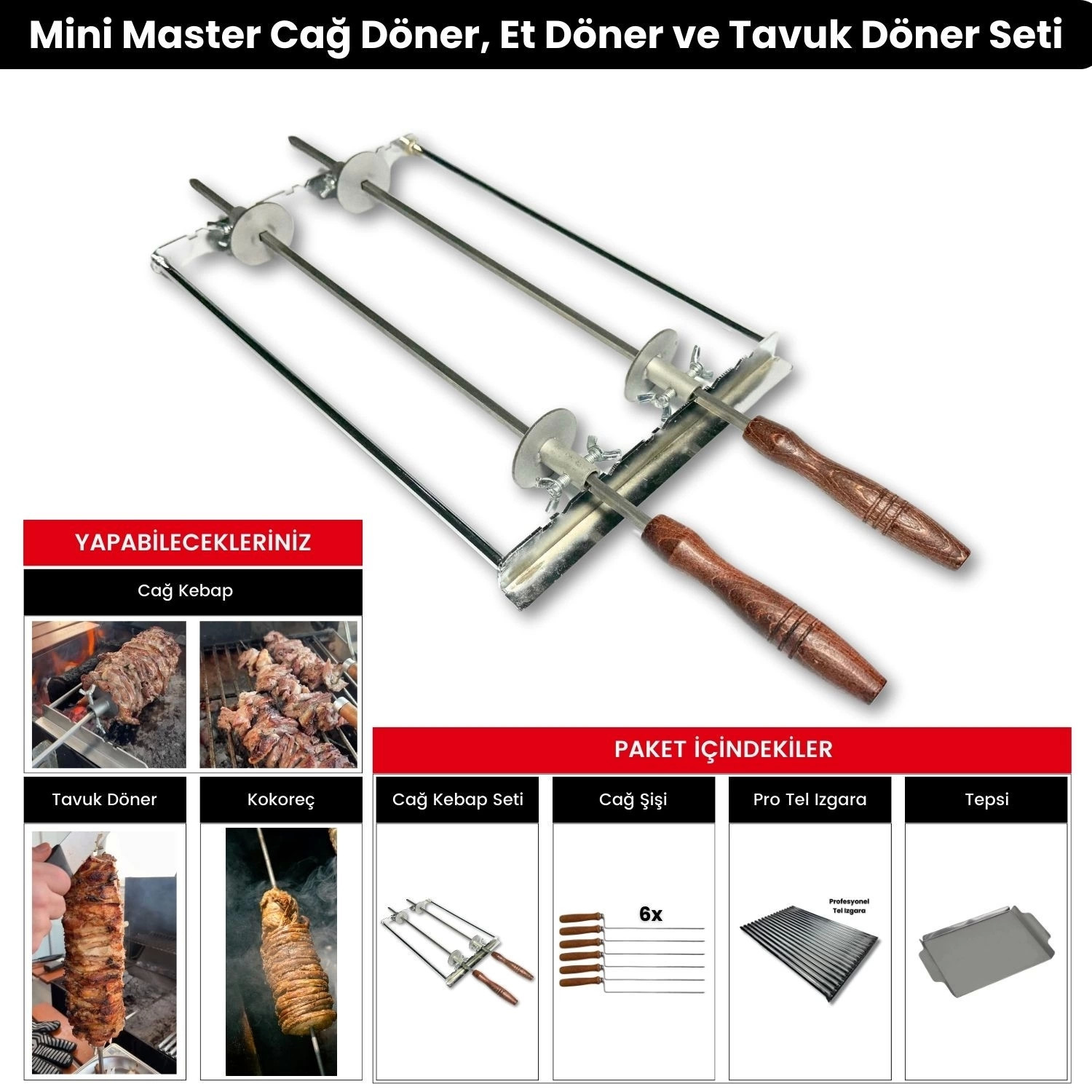 Barbekü Mangal Mini Master Cağ Döner, Et Döner ve Tavuk Döner Seti - idefix