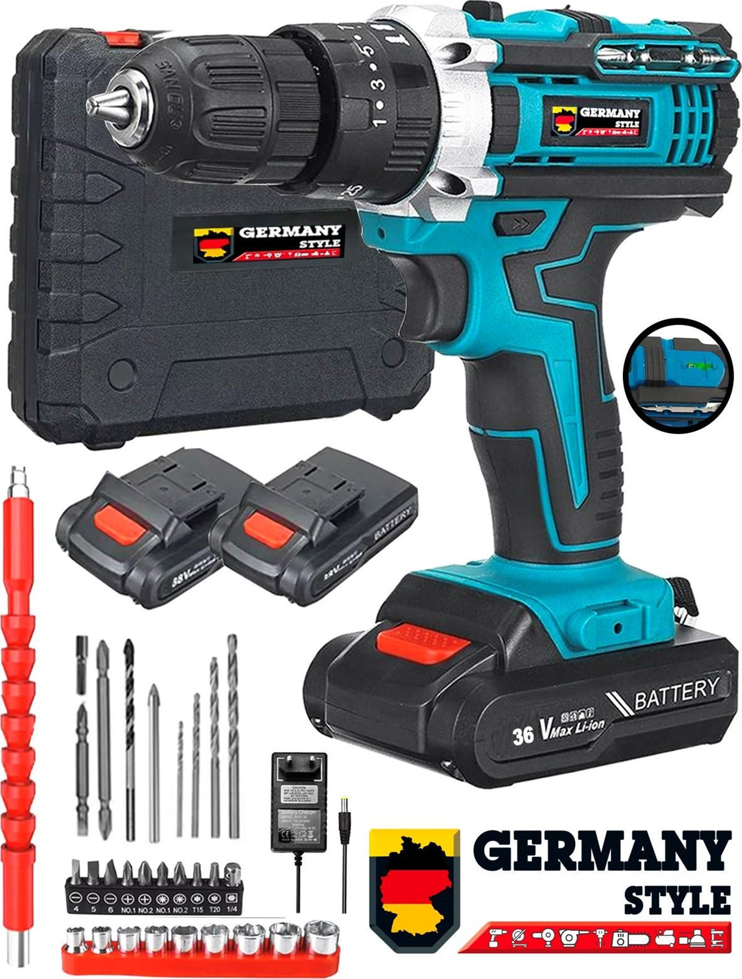 Germany Style Alman MS-296 Su Terazili Çelik Şarjlı Darbeli Matkap