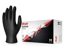 Beybi Diamond M Beden Pudrasız Kalın Siyah Nitril Eldiven Medium (100 LÜ Paket) - Image 1