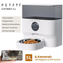Petfit CatMax Pro 5L WiFi Kameralı Akıllı Otomatik Kedi Köpek Mama Kabı Besleme Ünitesi Sesli Komut+Çelik Kase - Image 1