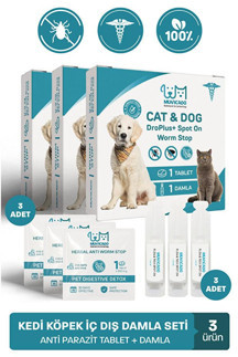 Muvicado Kedi Köpek Herbal Worm Stop Bitkisel Tablet 250 Mg+ Anti Spot On Bitkisel Damla 1 Ml Bit Pire Kene - Image 1