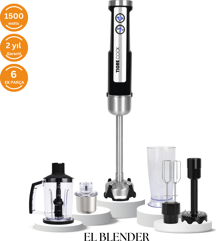 Tigrecook El Blender Seti, 1500 Watt, Doğrayıcı, Kahve ve Baharat Öğütücü, Patates Ezici, 6 Parça, Inox - Image 1
