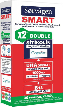 Sorvagen Smart Double Sitikolin 250 mg DHA Omega 3 ve B12 30 Kapsül - Image 1