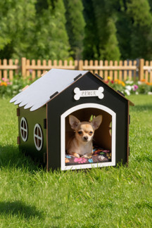 Gobypet Ahşap Özel İsim Baskılı Dekoratif Köpek Evi-Kulübesi, Küçük Irk Köpekler İçin Kulübe, Köpek Kulübesi Siyah - Image 1